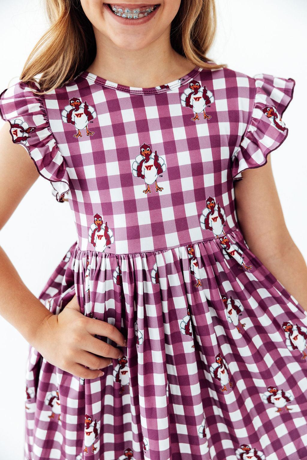 Virginia Tech Plaid Hokie Flutter Twirl Dress - Aaria Tees Aaria Tees