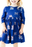 Montana State University Blue Bobcat 3/4 Sleeve Pocket Twirl Dress - Aaria Tees Aaria Tees