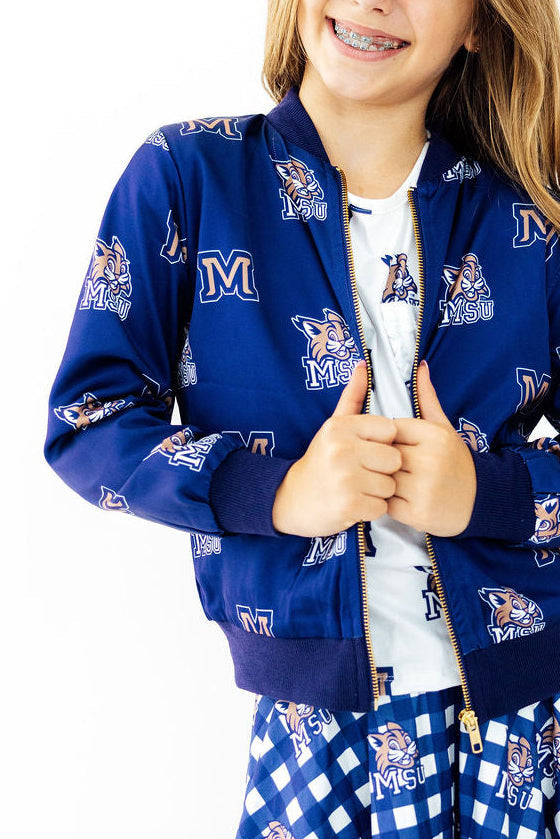 Montana State University Blue Bobcat Satin Jacket - Aaria Tees Aaria Tees