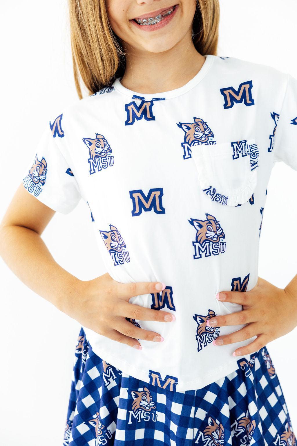 Montana State University White Bobcat Ruffle Pocket Tee - Aaria Tees Aaria Tees