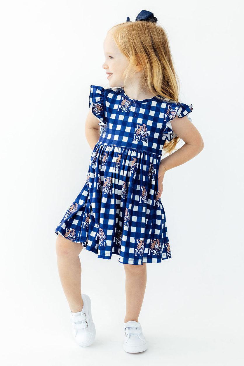 Montana State University Plaid Bobcat Flutter Twirl Dress - Aaria Tees Aaria Tees