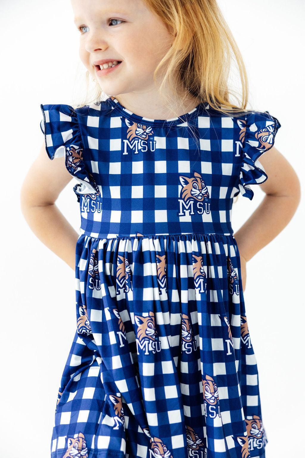 Montana State University Plaid Bobcat Flutter Twirl Dress - Aaria Tees Aaria Tees