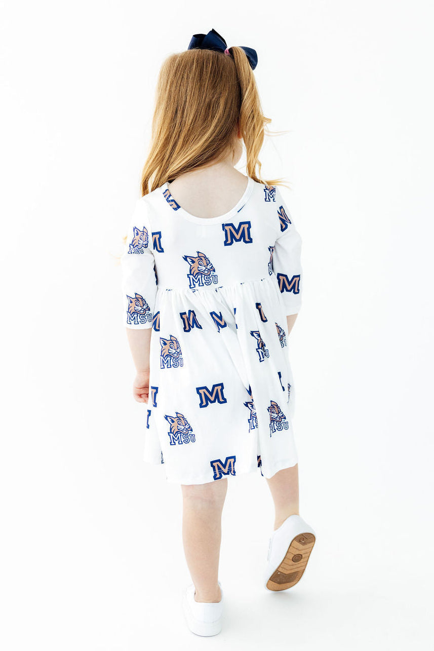 Montana State University White Bobcat 3/4 Sleeve Pocket Twirl Dress - Aaria Tees Aaria Tees