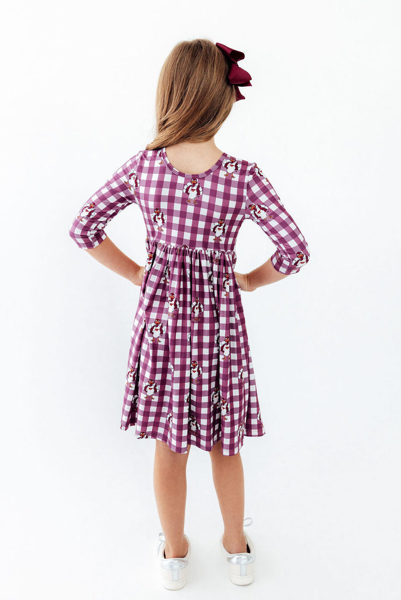 Virginia Tech Plaid Hokie 3/4 Sleeve Pocket Twirl Dress - Aaria Tees Aaria Tees