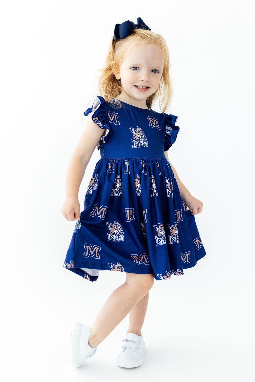 Montana State University Blue Bobcat Flutter Twirl Dress - Aaria Tees