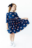Auburn Blue Aubie 3/4 Sleeve Pocket Twirl Dress - Aaria Tees Aaria Tees