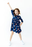 Auburn Blue Aubie 3/4 Sleeve Pocket Twirl Dress - Aaria Tees Aaria Tees