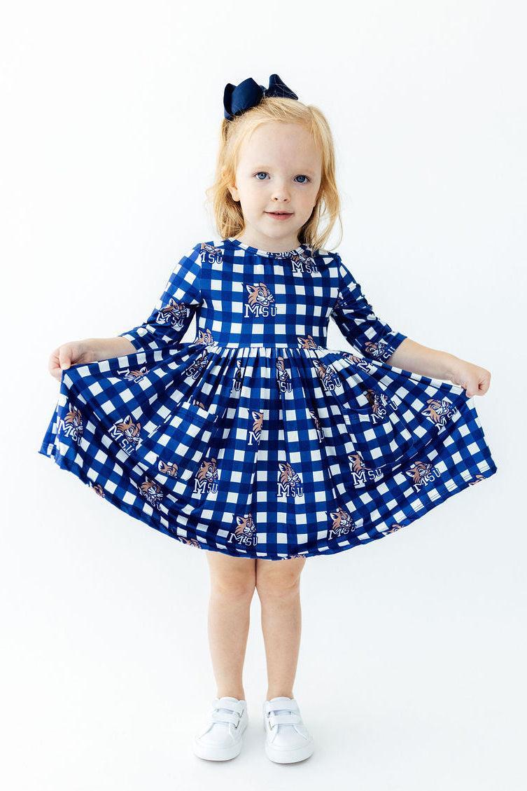 Montana State University Plaid Bobcat 3/4 Sleeve Pocket Twirl Dress - Aaria Tees Aaria Tees