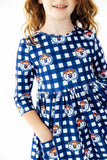 Auburn Plaid Aubie 3/4 Sleeve Pocket Twirl Dress - Aaria Tees Aaria Tees