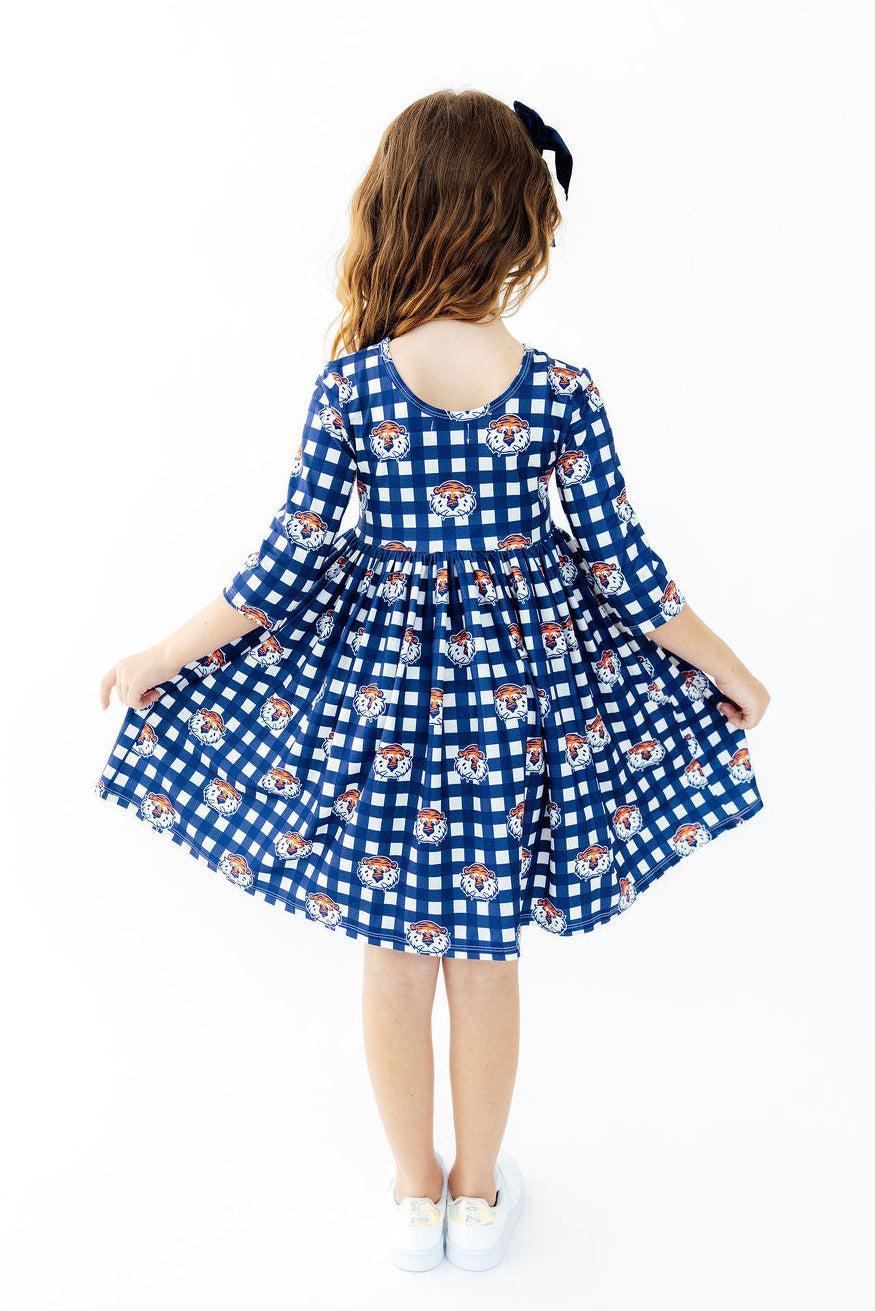 Auburn Plaid Aubie 3/4 Sleeve Pocket Twirl Dress - Aaria Tees Aaria Tees