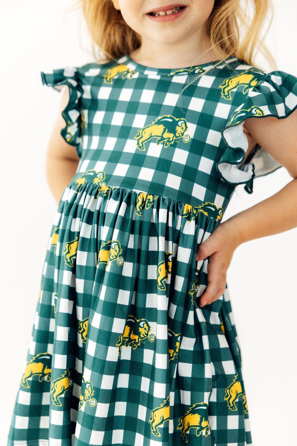 North Dakota State University Plaid Bison Flutter Twirl Dress - Aaria Tees