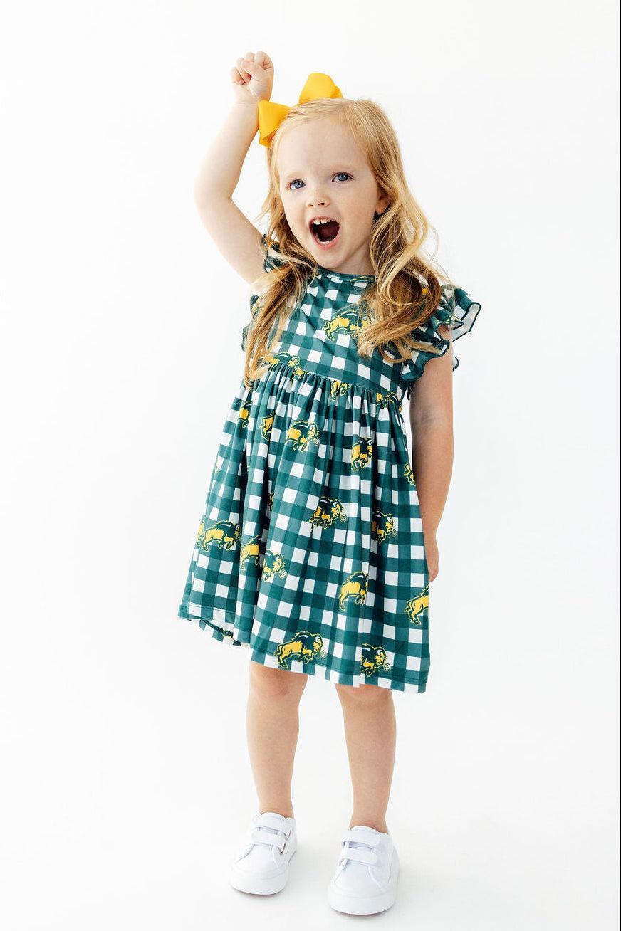 North Dakota State University Plaid Bison Flutter Twirl Dress - Aaria Tees Aaria Tees