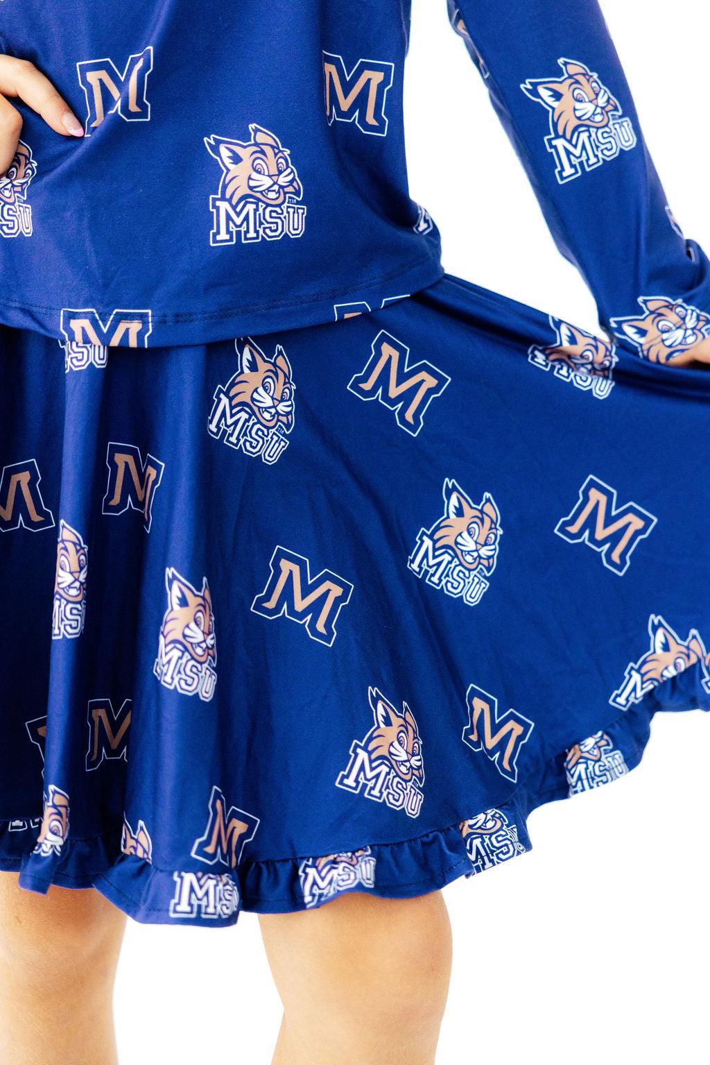 Montana State University Blue Bobcat Ruffle Twirl Skort - Aaria Tees Aaria Tees