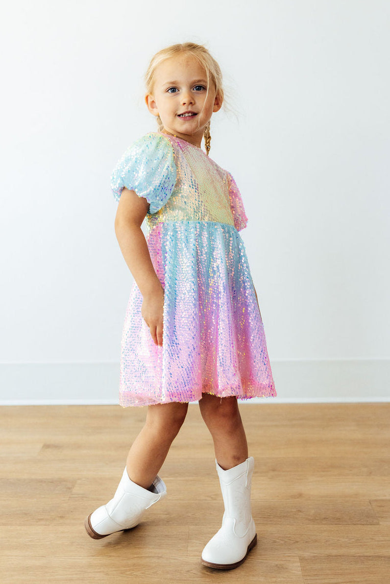 Ombre Puff Sleeve Sequin Dress - Aaria Tees Aaria Tees
