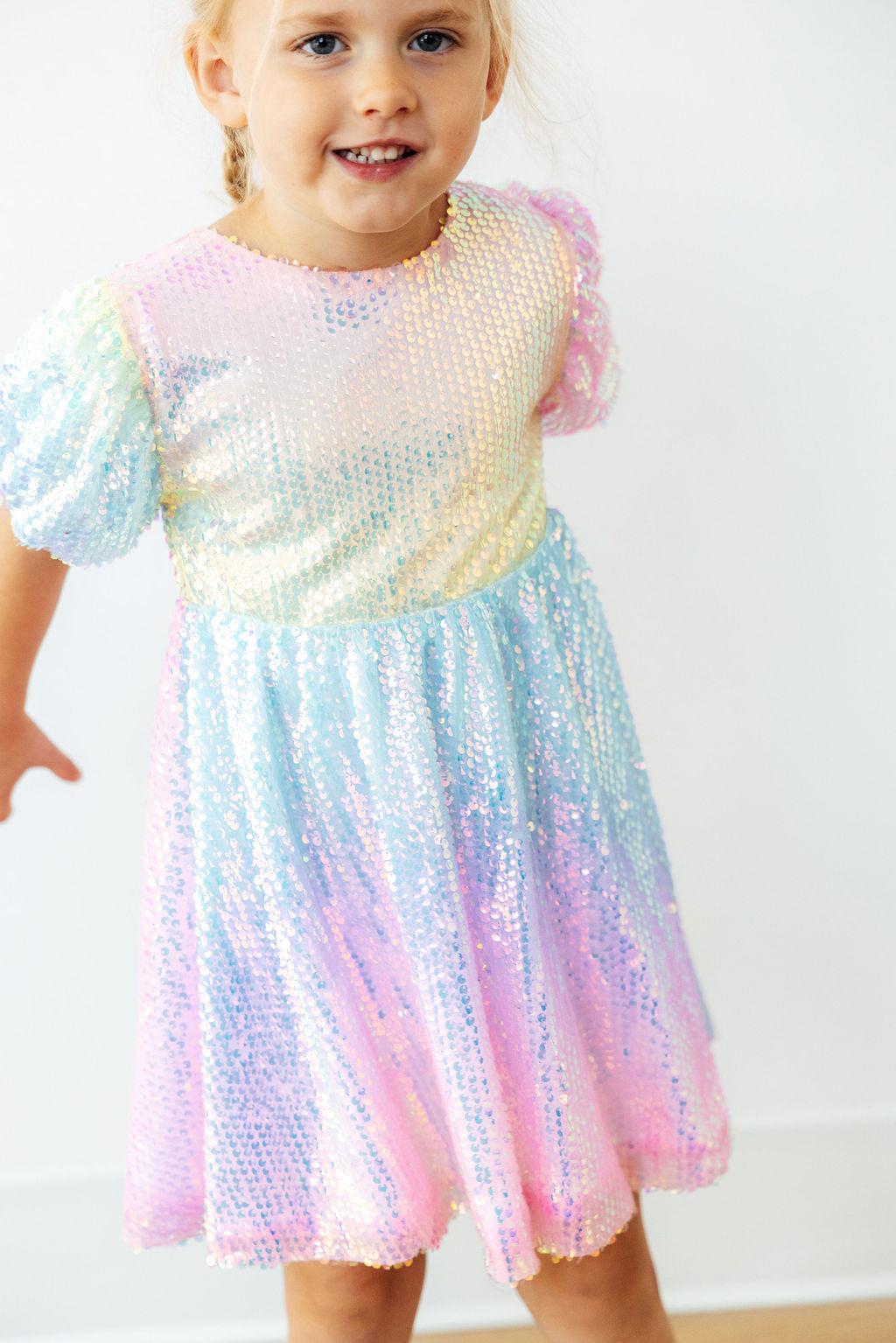 Ombre Puff Sleeve Sequin Dress - Aaria Tees Aaria Tees