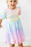 Ombre Puff Sleeve Sequin Dress - Aaria Tees Aaria Tees