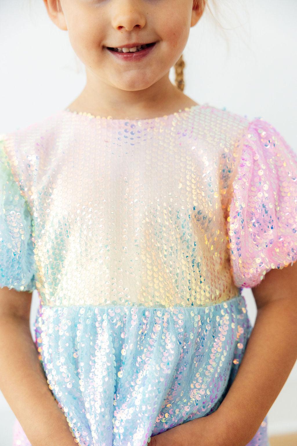 Ombre Puff Sleeve Sequin Dress - Aaria Tees Aaria Tees