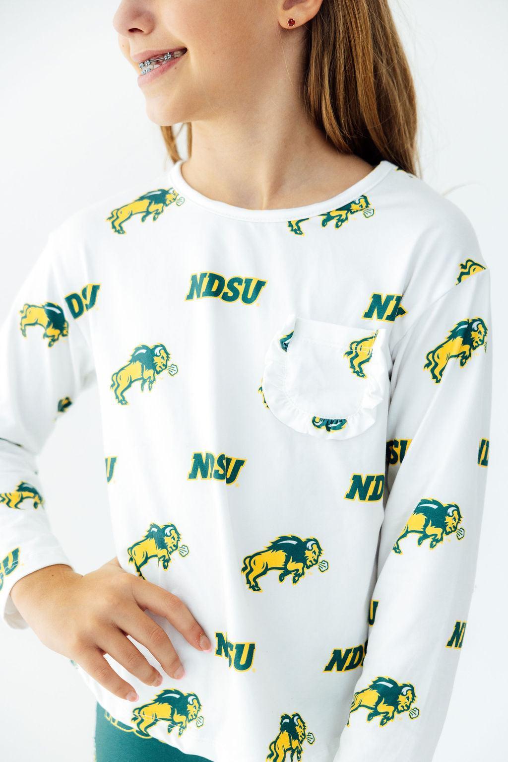 North Dakota State University White Bison L/S Ruffle Pocket Tee - Aaria Tees Aaria Tees