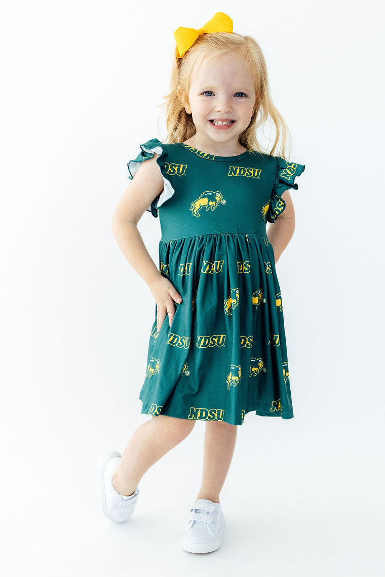 North Dakota State University Green Bison Flutter Twirl Dress - Aaria Tees