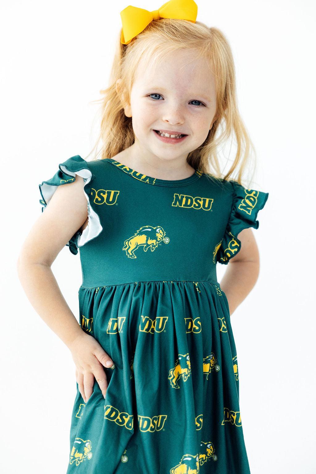 North Dakota State University Green Bison Flutter Twirl Dress - Aaria Tees Aaria Tees