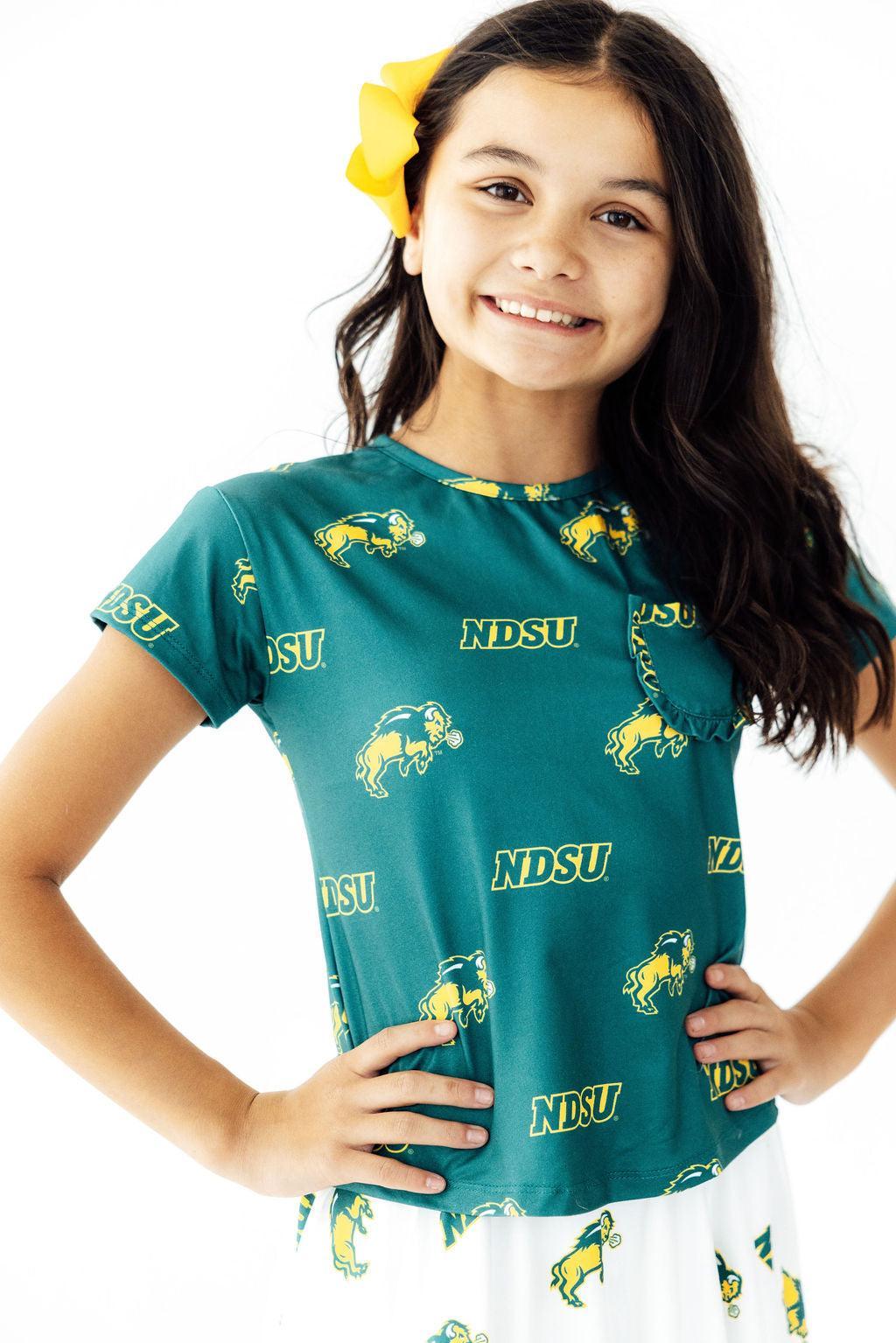 North Dakota State University Green Bison Ruffle Pocket Tee - Aaria Tees Aaria Tees