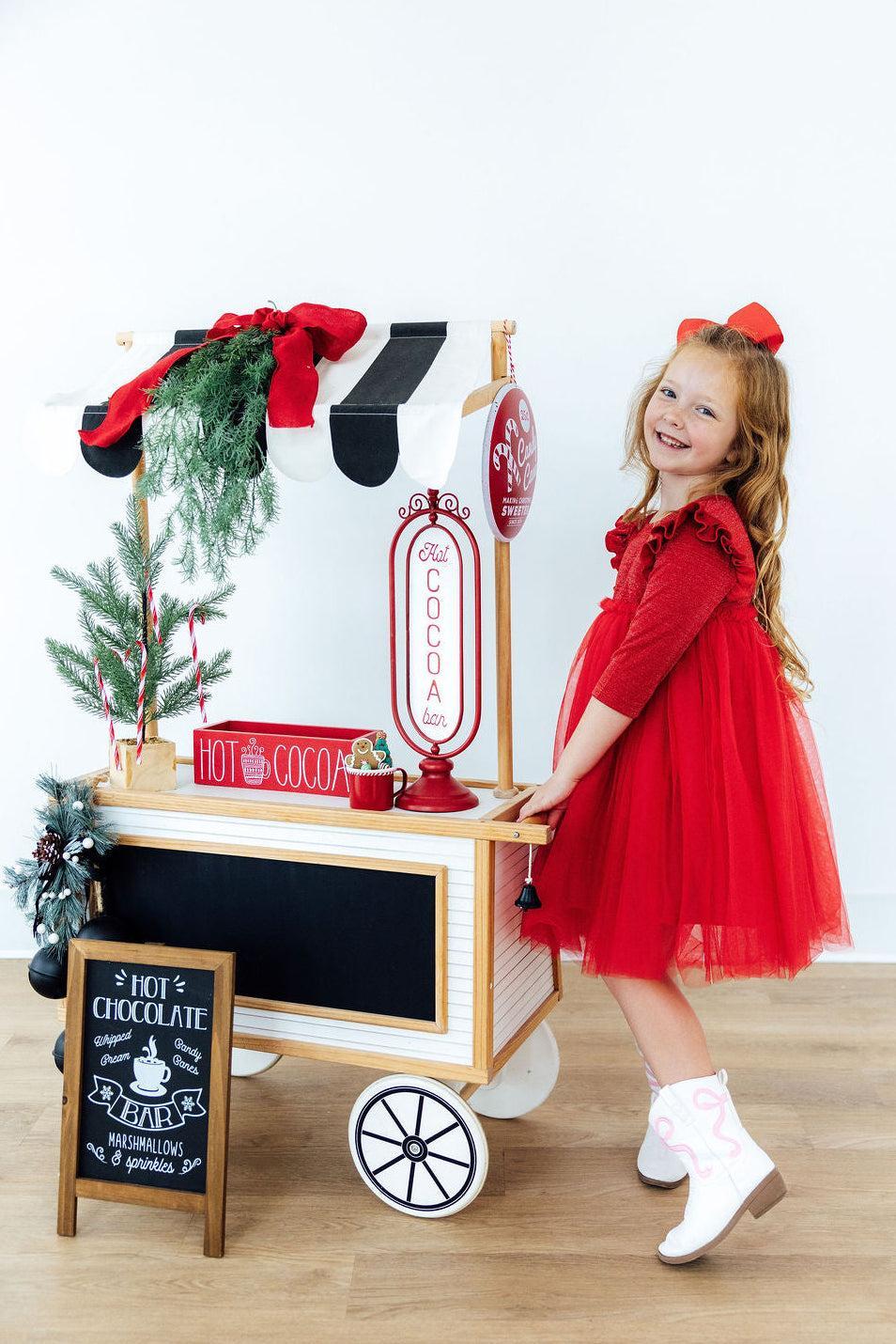 Red Shimmer 3/4 Sleeve Tutu Dress - Aaria Tees Aaria Tees