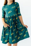 North Dakota State University Green Bison 3/4 Sleeve Pocket Twirl Dress - Aaria Tees Aaria Tees
