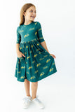 North Dakota State University Green Bison 3/4 Sleeve Pocket Twirl Dress - Aaria Tees Aaria Tees