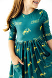 North Dakota State University Green Bison 3/4 Sleeve Pocket Twirl Dress - Aaria Tees Aaria Tees