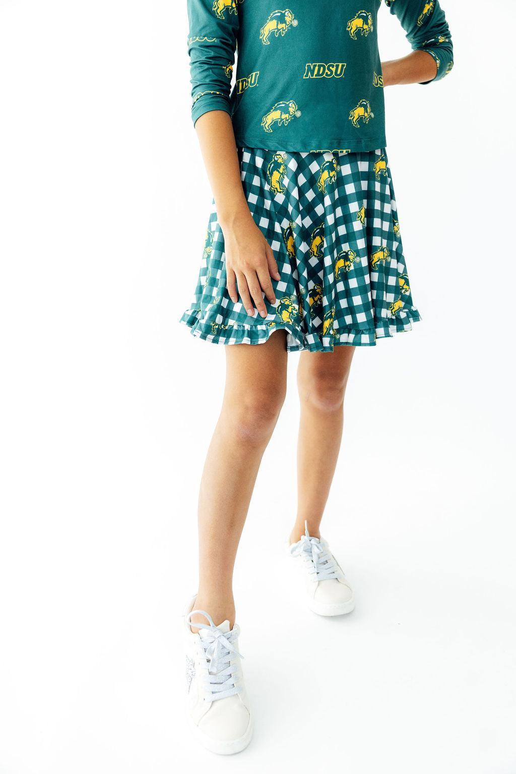 North Dakota State University Plaid Bison Ruffle Twirl Skort - Aaria Tees Aaria Tees