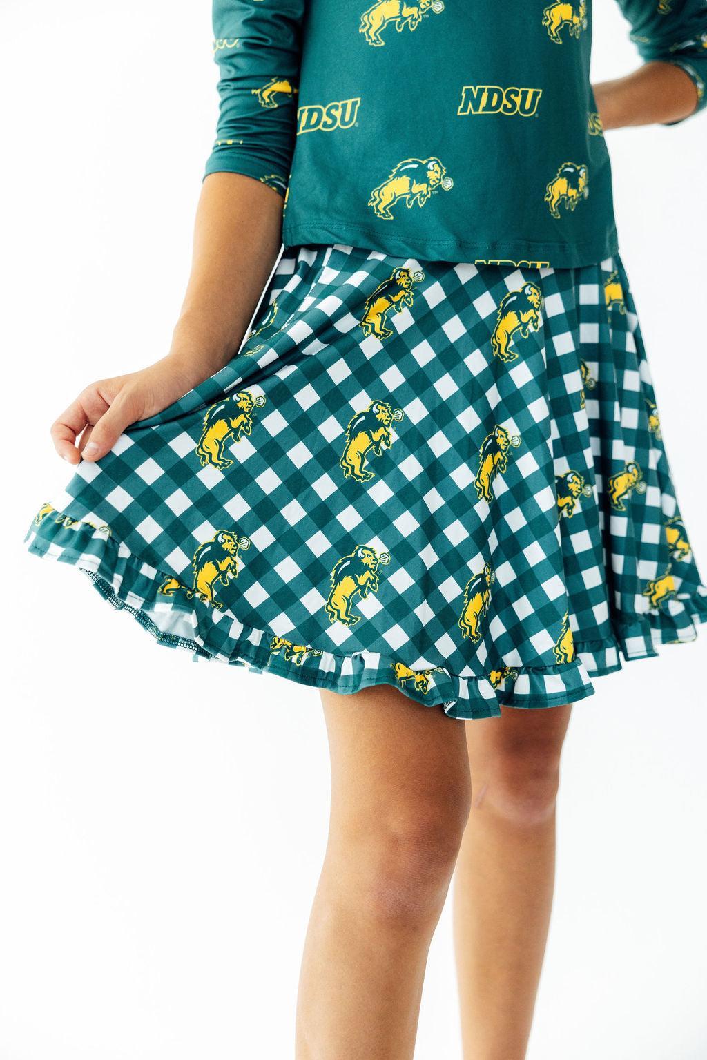 North Dakota State University Plaid Bison Ruffle Twirl Skort - Aaria Tees Aaria Tees