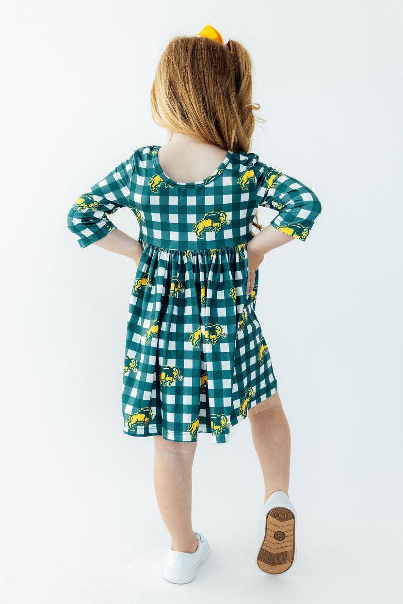 North Dakota State University Plaid Bison 3/4 Sleeve Pocket Twirl Dress - Aaria Tees Aaria Tees