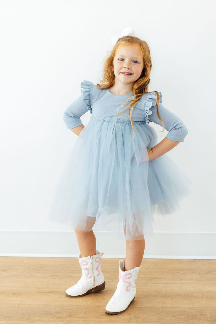 Bluebird Shimmer 3/4 Sleeve Tutu Dress - Aaria Tees Aaria Tees