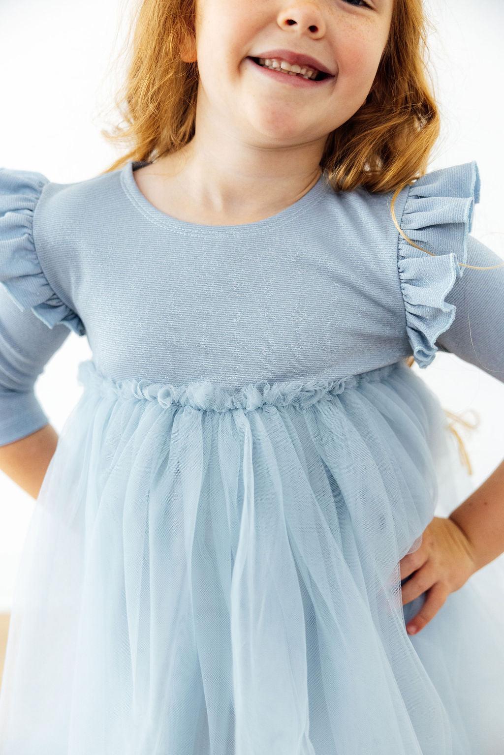 Bluebird Shimmer 3/4 Sleeve Tutu Dress - Aaria Tees Aaria Tees
