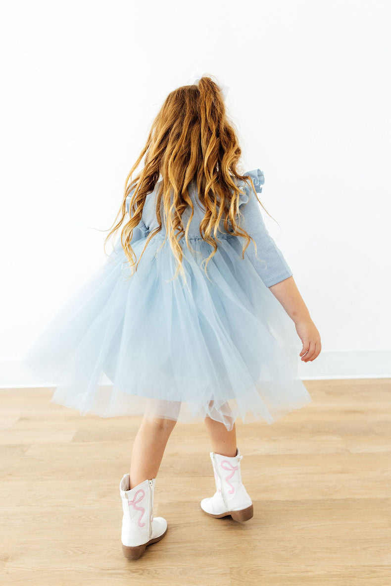 Bluebird Shimmer 3/4 Sleeve Tutu Dress - Aaria Tees Aaria Tees