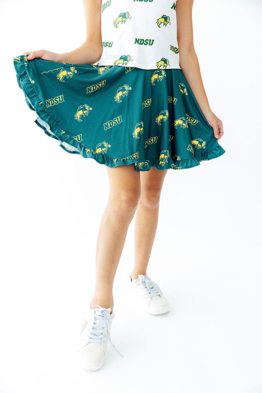 North Dakota State University Green Bison Ruffle Twirl Skort - Aaria Tees