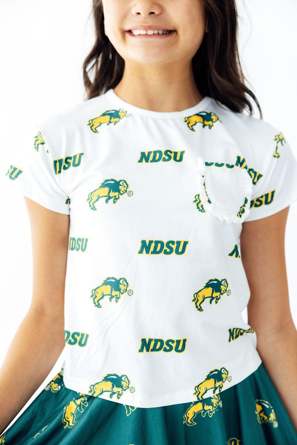 North Dakota State University White Bison Ruffle Pocket Tee - Aaria Tees Aaria Tees