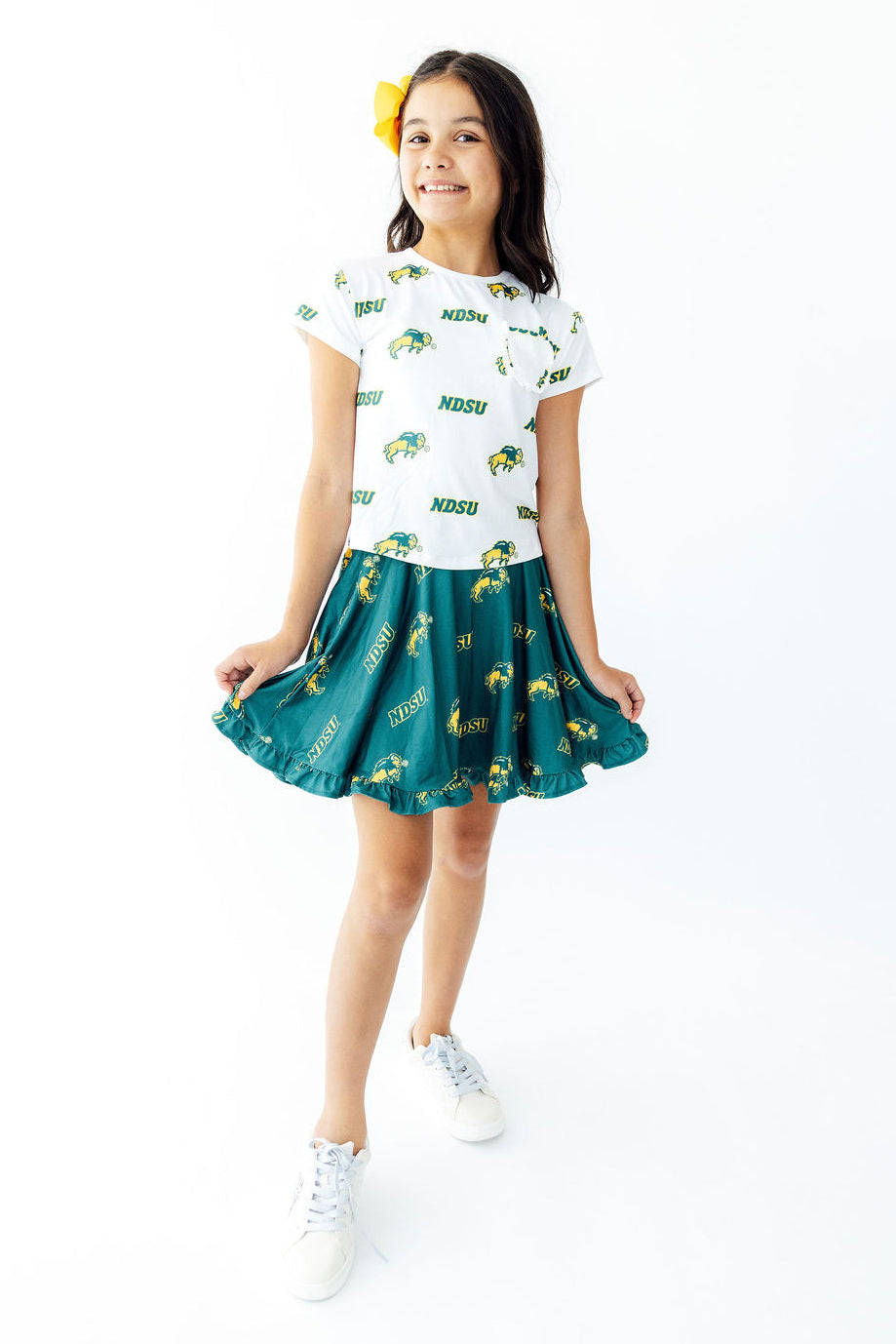 North Dakota State University White Bison Ruffle Pocket Tee - Aaria Tees Aaria Tees