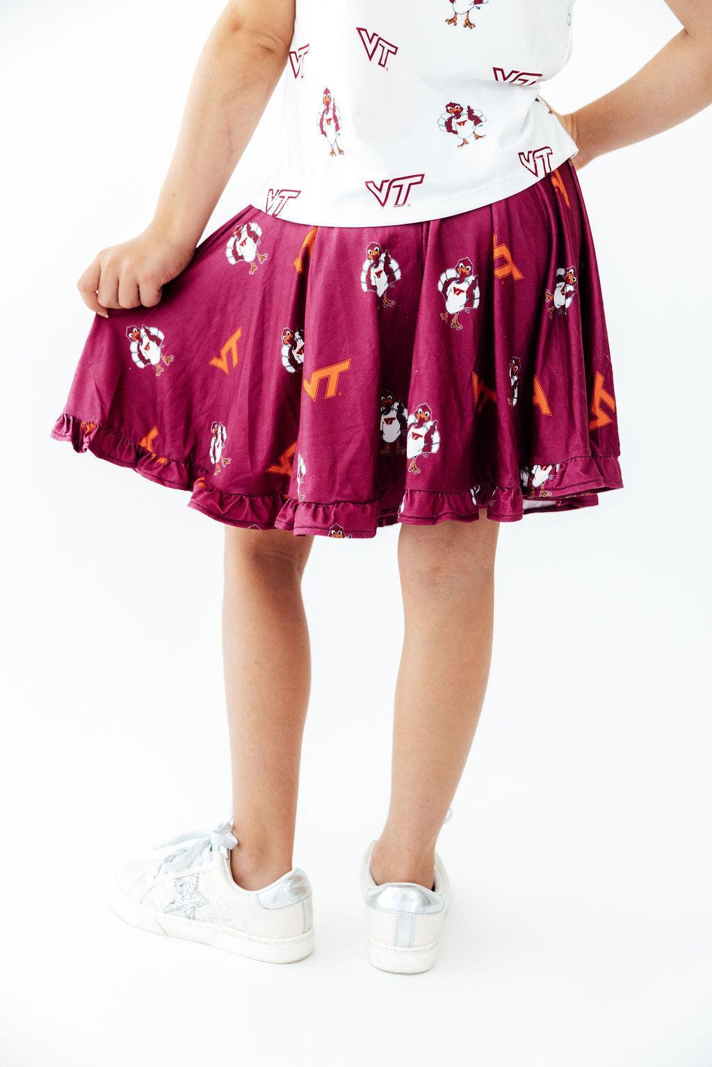 Virginia Tech Maroon Hokie Ruffle Twirl Skort - Aaria Tees Aaria Tees