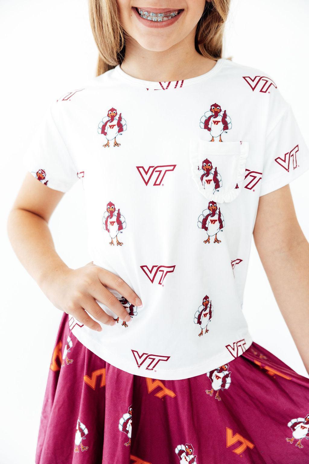 Virginia Tech White Hokie Ruffle Pocket Tee - Aaria Tees Aaria Tees