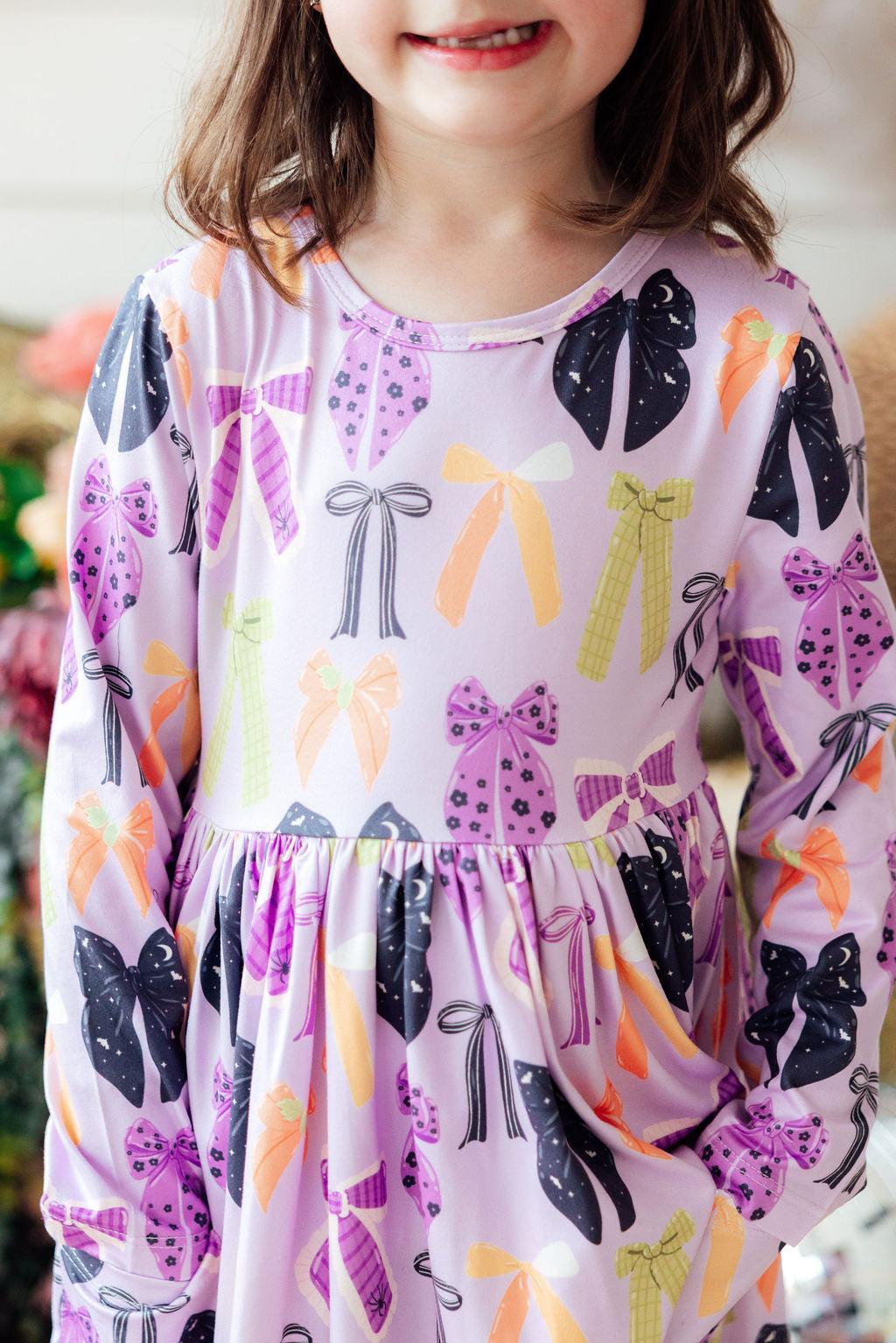 Tied with a Boo Lavender L/S Pocket Twirl Dress - Aaria Tees Aaria Tees