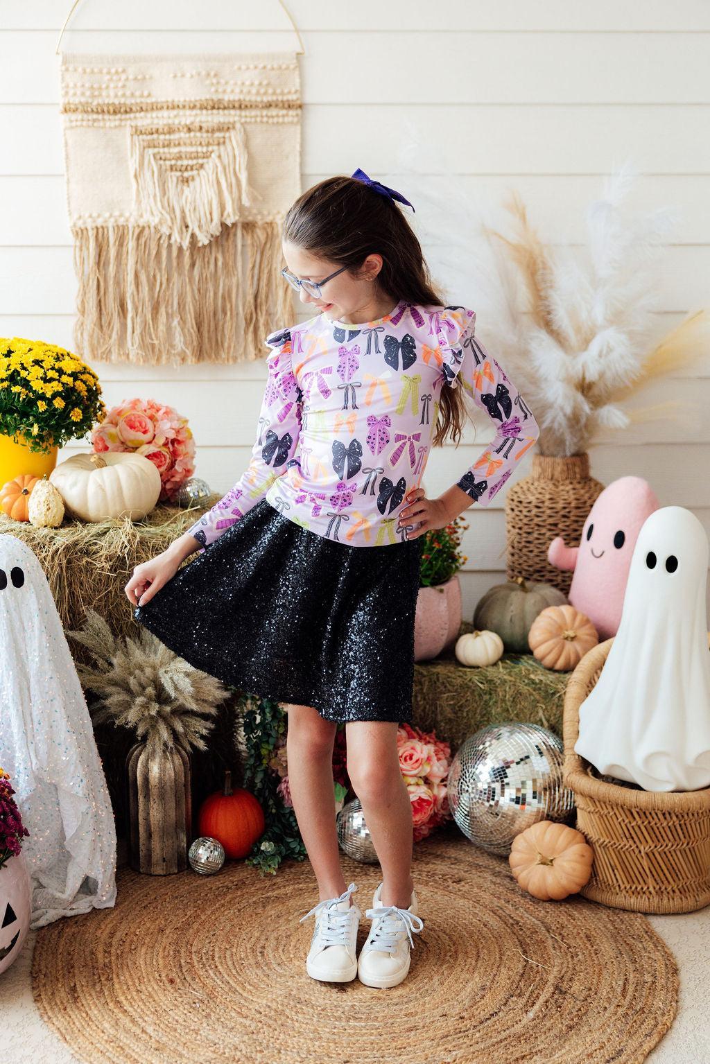 Tied with a Boo Lavender L/S Ruffle Tee - Aaria Tees Aaria Tees