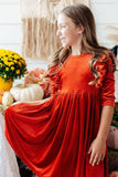 Pumpkin Spice Velvet Ruffle Twirl Dress - Aaria Tees Aaria Tees