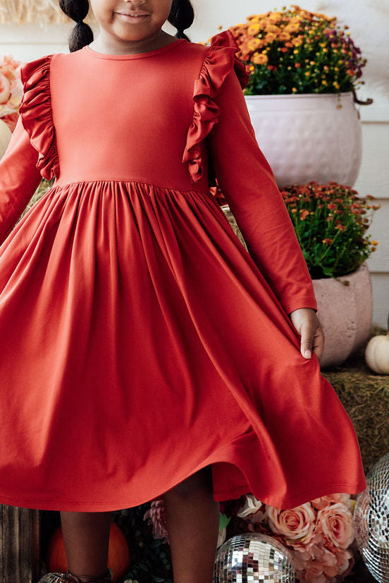 Pumpkin Spice L/S Ruffle Twirl Dress - Aaria Tees Aaria Tees
