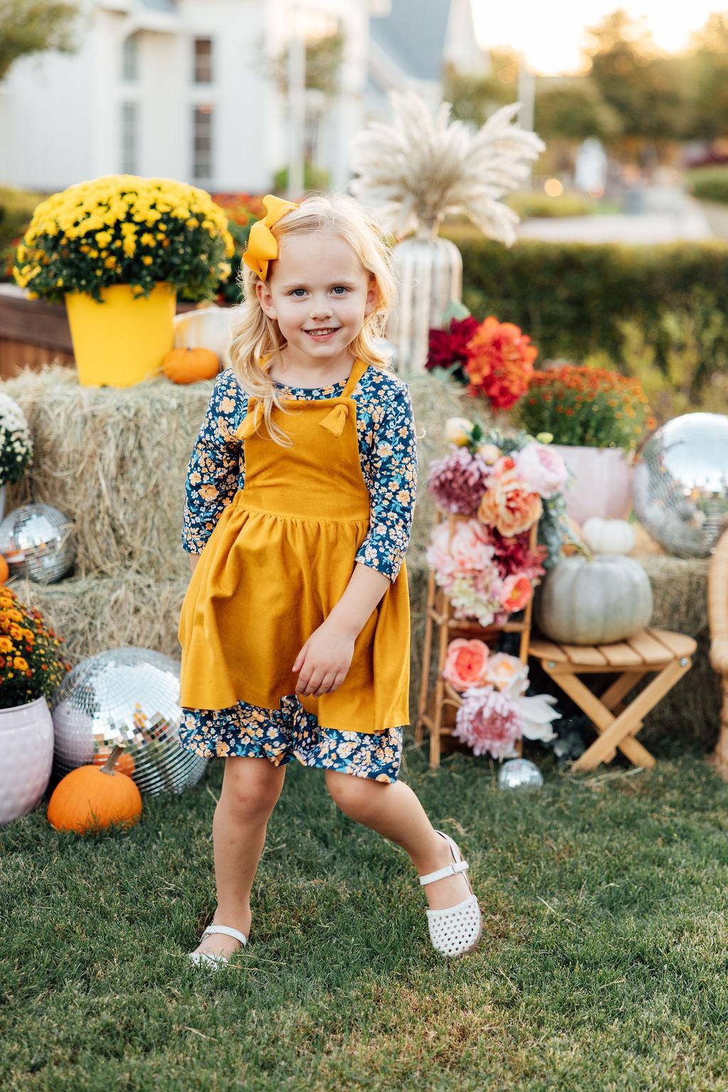 Mustard Faux Suede Pinafore - Aaria Tees Aaria Tees