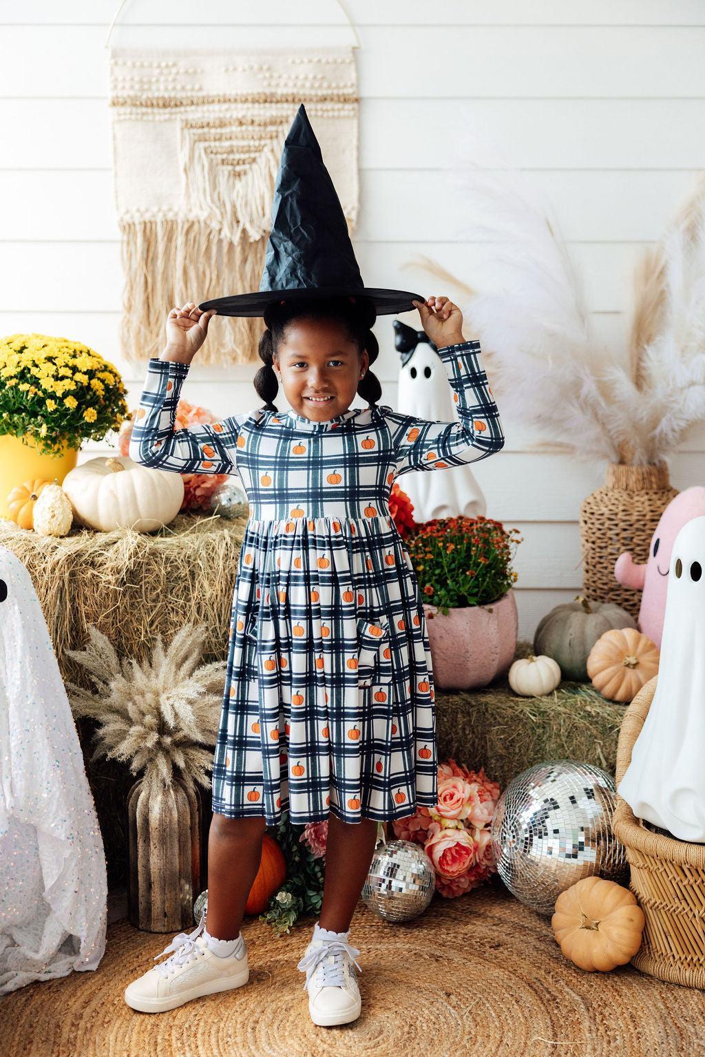Plaid Pumpkins L/S Pocket Twirl Dress - Aaria Tees Aaria Tees