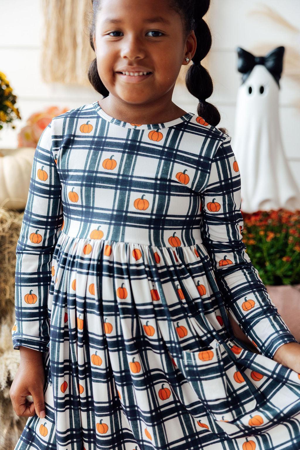 Plaid Pumpkins L/S Pocket Twirl Dress - Aaria Tees Aaria Tees