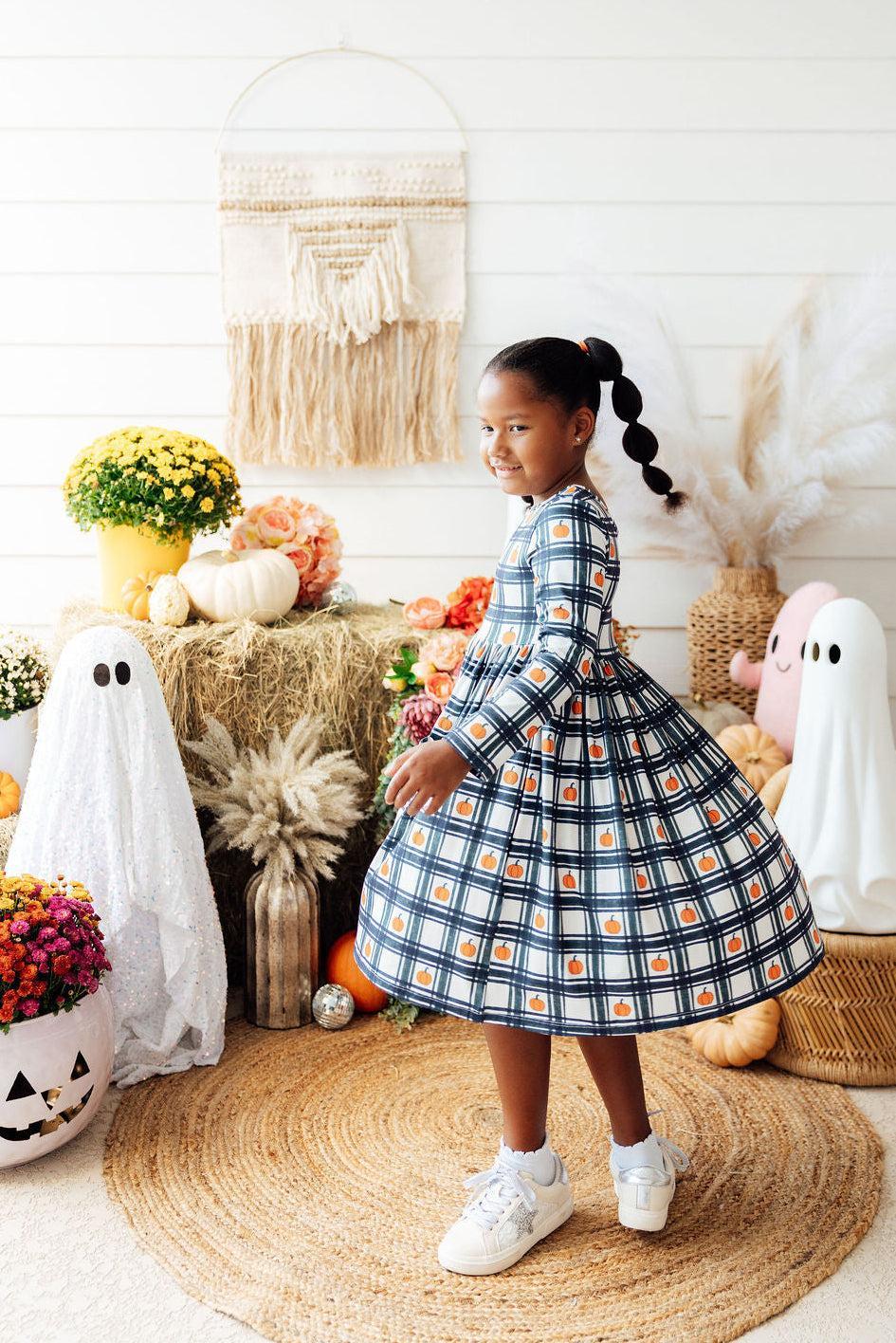 Plaid Pumpkins L/S Pocket Twirl Dress - Aaria Tees Aaria Tees