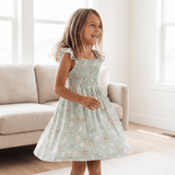 Mint Butterfly Daisy Bamboo Smocked Vintage Dress Aaria Tees