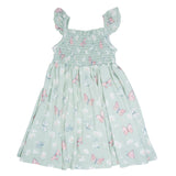 Mint Butterfly Daisy Bamboo Smocked Vintage Dress Aaria Tees